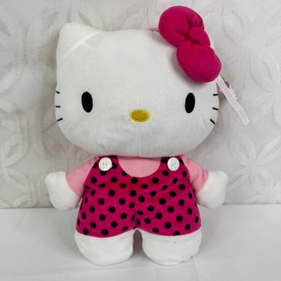 Sanrio Hello Kitty 16" Inch Plush Backpack Pink Jumper With Black Polka Dots NWT - Picture 4 of 4